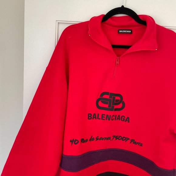Balenciaga Ski Half Zip Sweatshirt Red Cotton Embroidered BB Logo Small - Picture 12 of 16